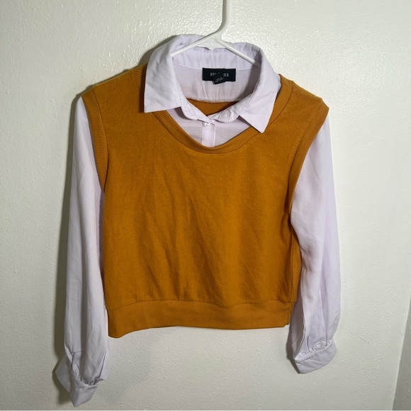 Amy Byer 2Fer Vest Blouse Mustard Yellow L 14 - Picture 3 of 11